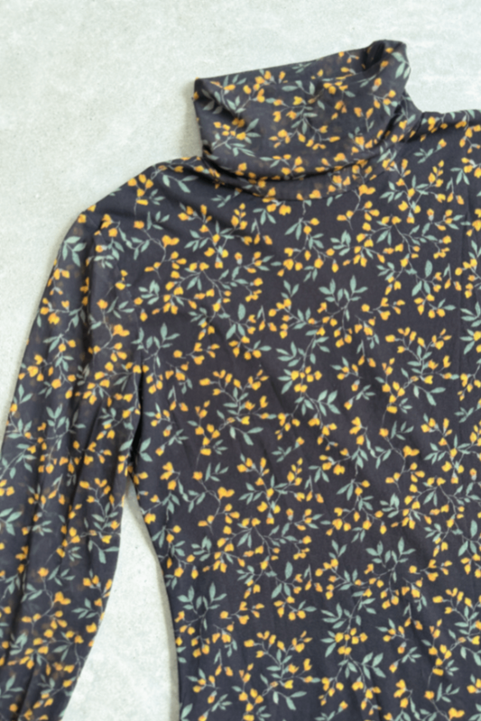 Ganni turtleneck black flower mesh top 42