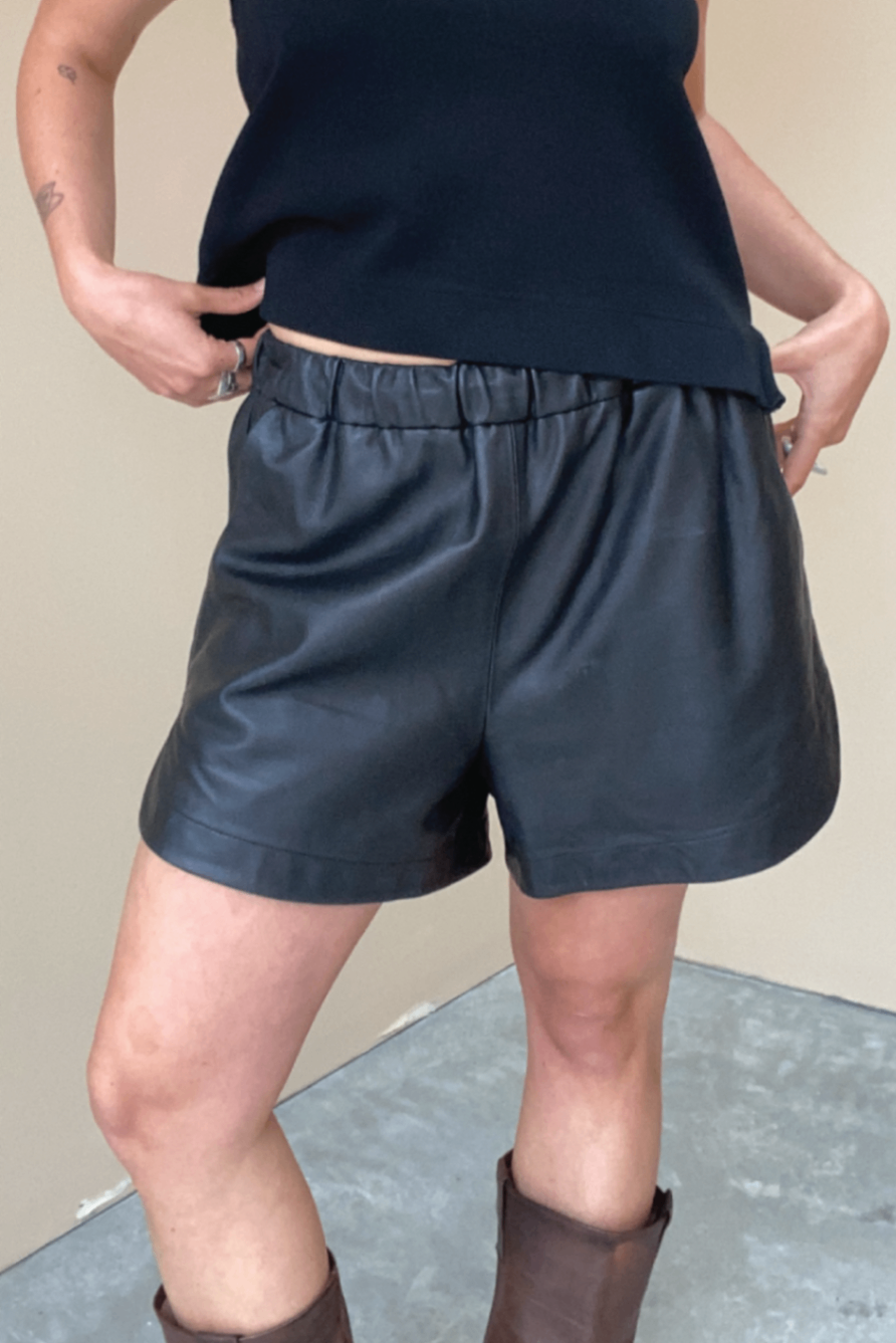 Moochi Black Leather Shorts 10