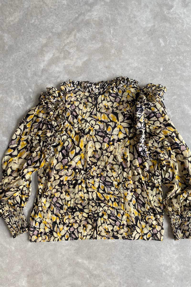 Husk yellow flower silk blouse 12