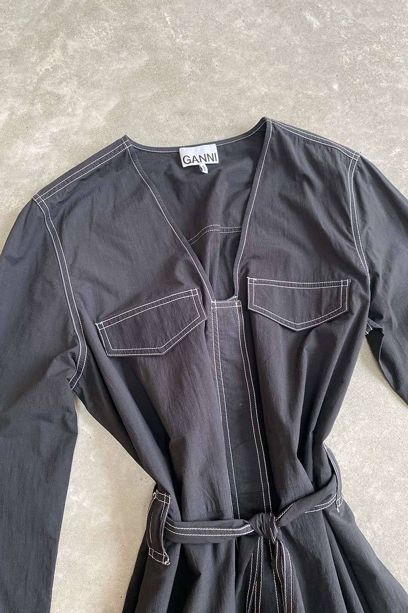 Ganni black top stitch jumpsuit 40