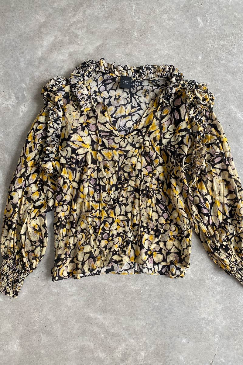 Husk yellow flower silk blouse 12