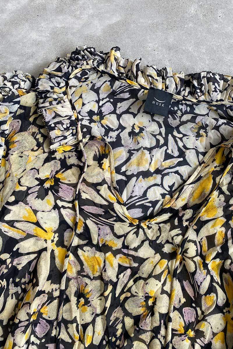 Husk yellow flower silk blouse 12