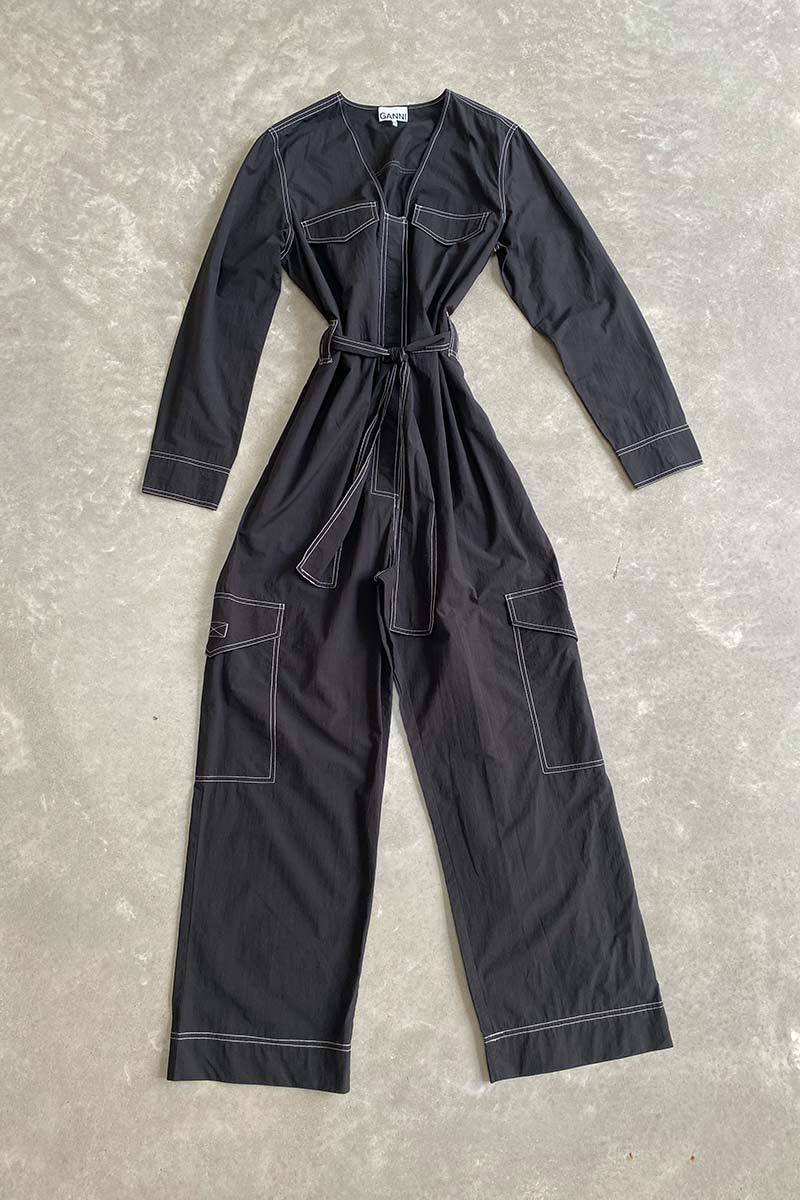 Ganni black top stitch jumpsuit 40
