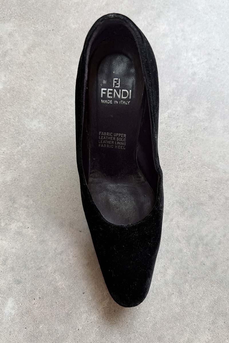 Vintage Fendi black velvet wedge 36