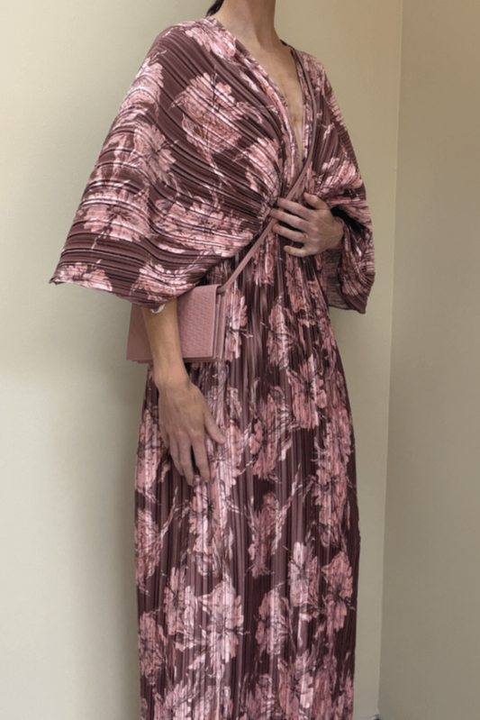 Sonya Moda pink pleated floral dress M