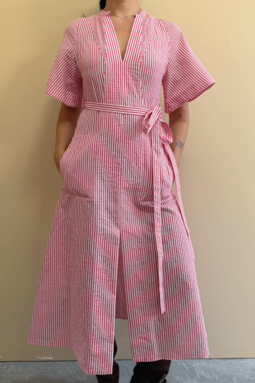 Scanlan Theodore pink stripe cotton shirt dress 6