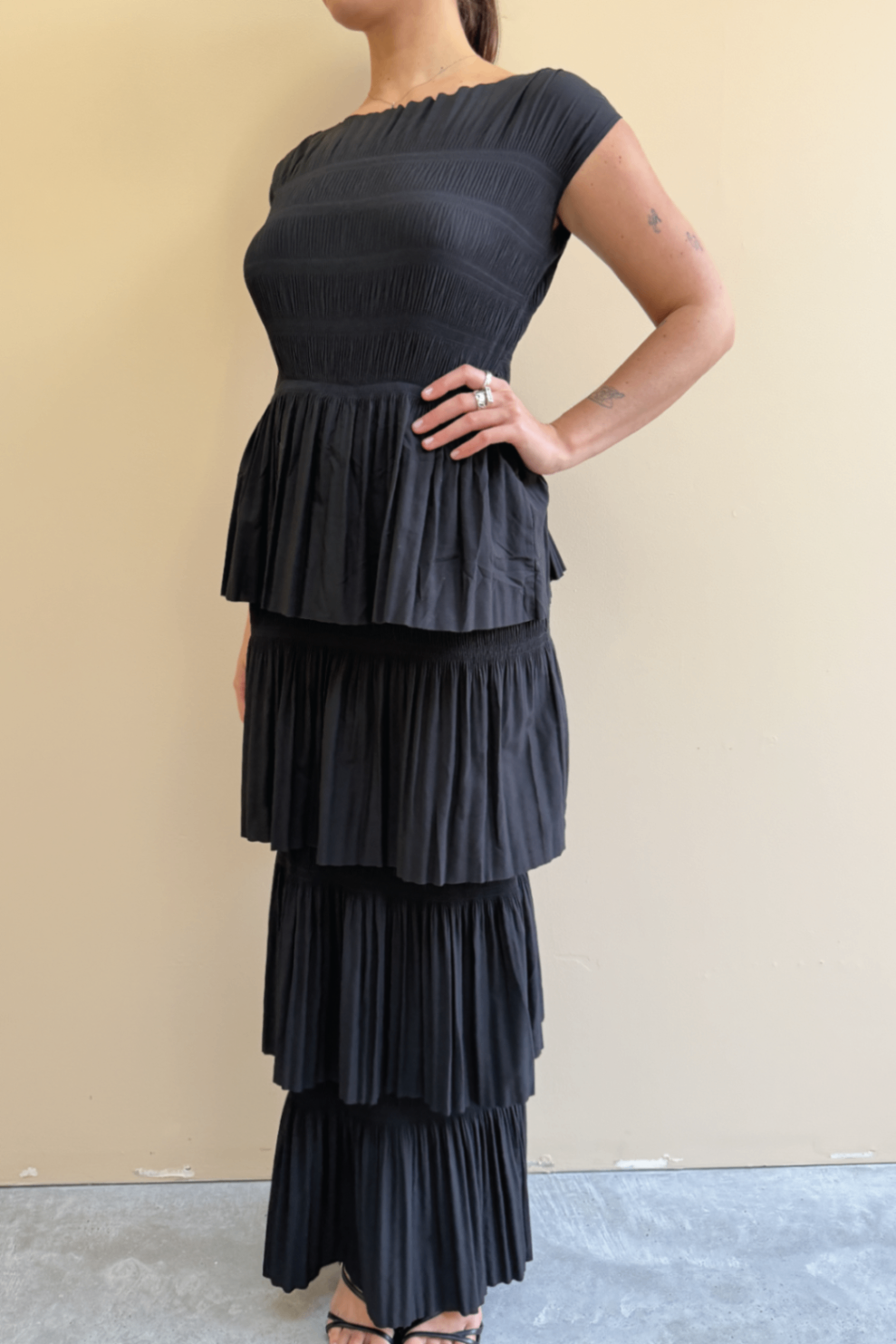 Toteme black gathered maxi dress XS