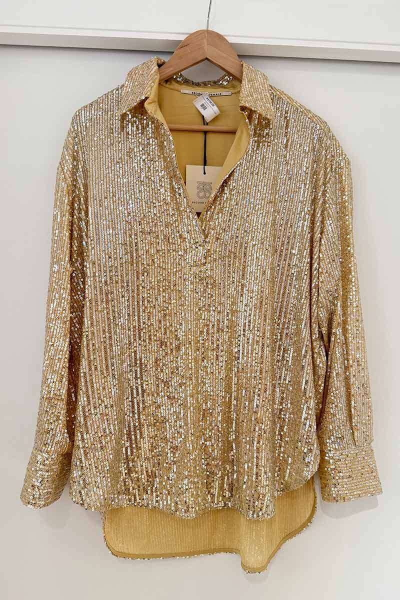 Second Female champagne sequin blouse NWT (RRP $340) M