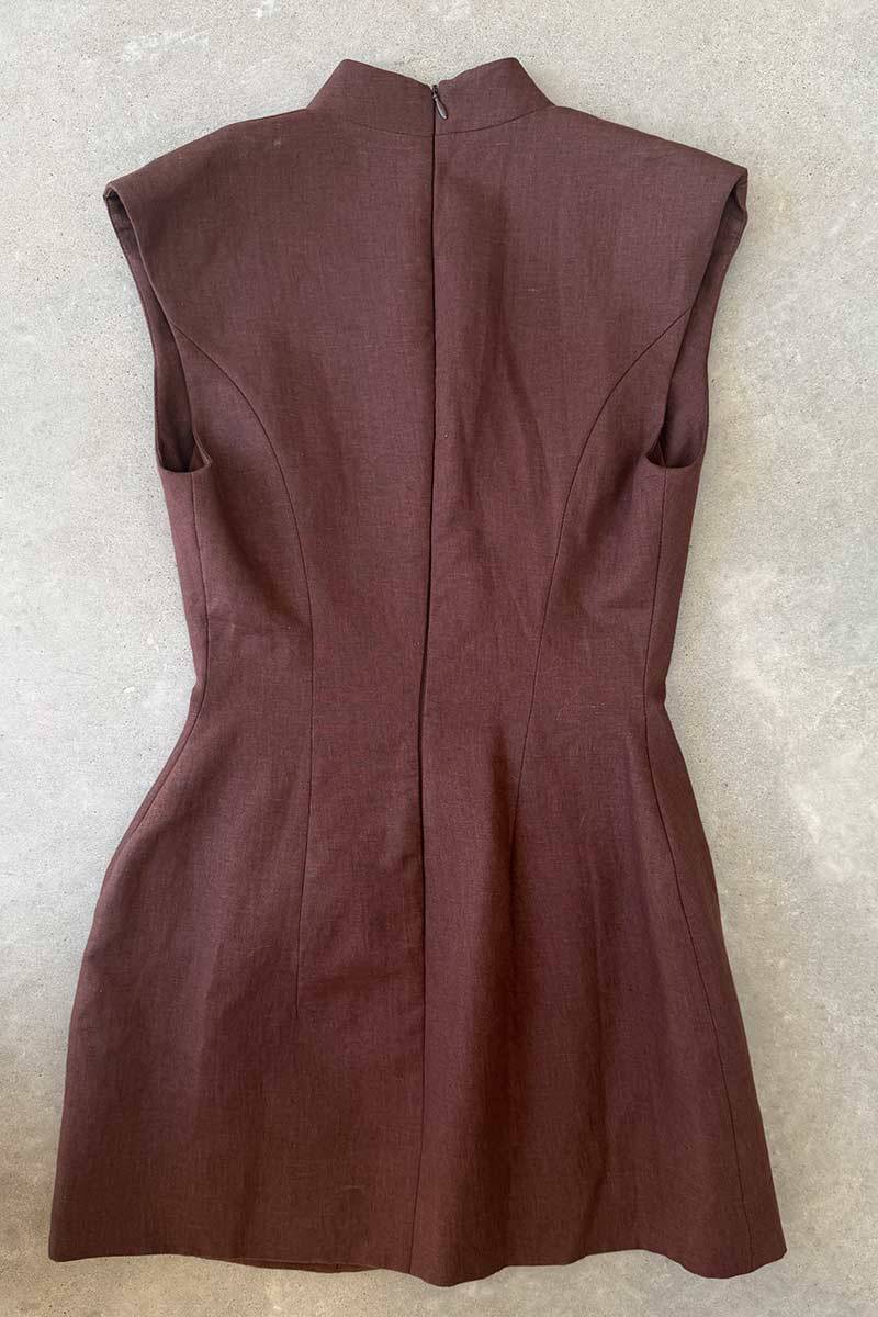 Capsule brown linen mini dress S