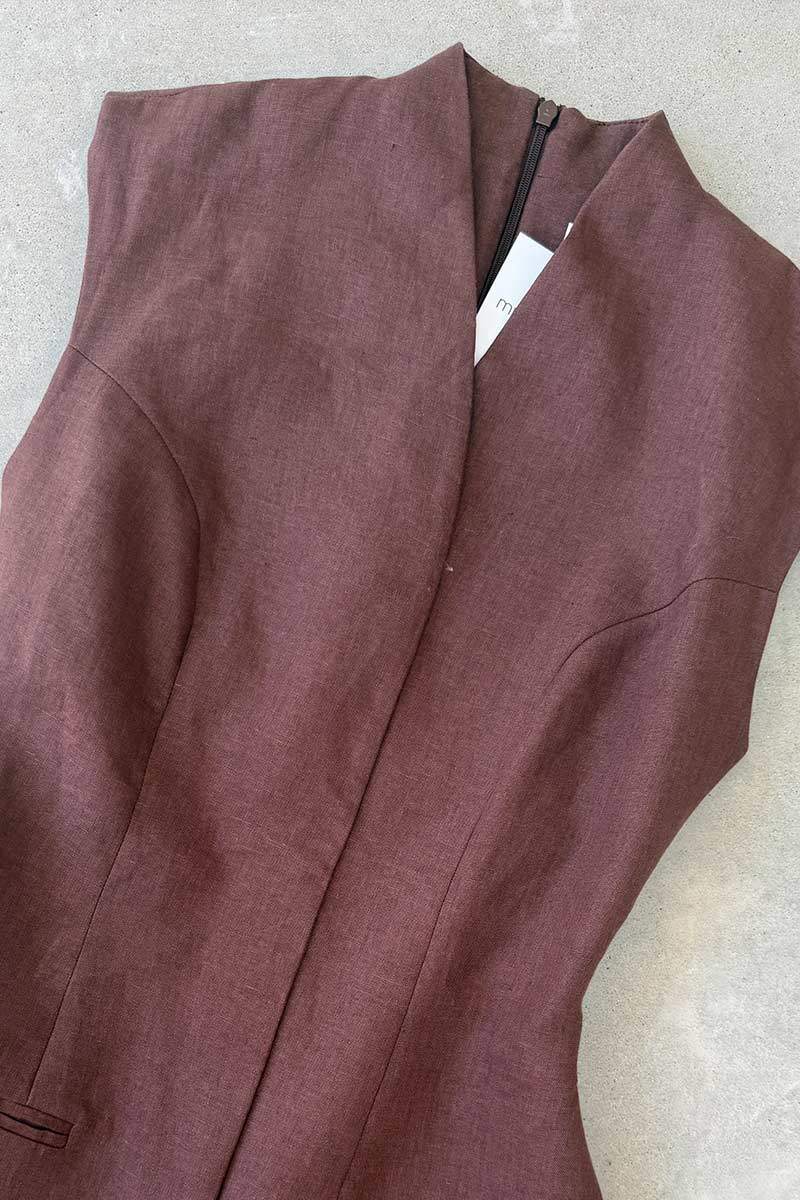 Capsule brown linen mini dress S