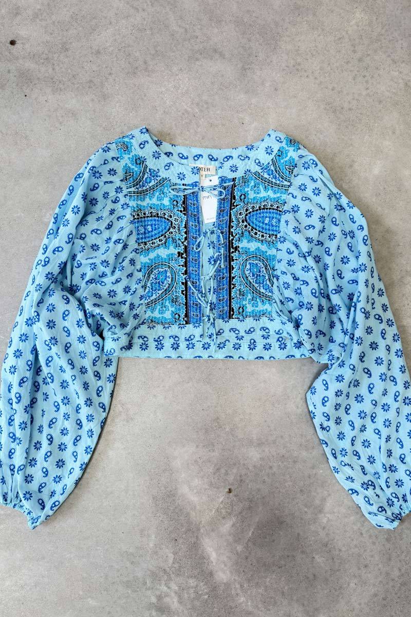 Boteh blue tie blouse 1