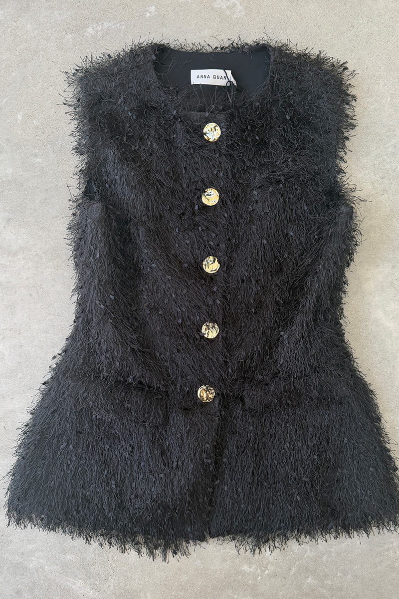 Anna Quan black feather vest 8 BNWT