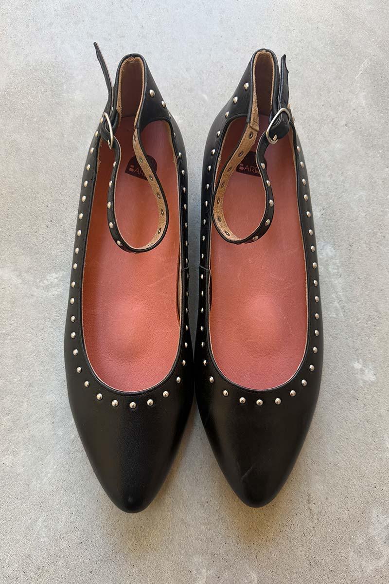 Bared black studded leather flat 38