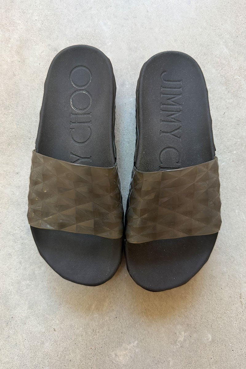 Jimmy Choo black clear diamond slide 40
