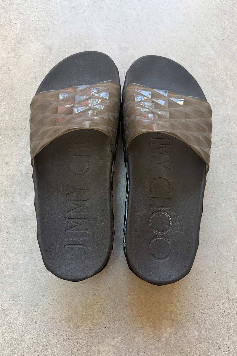 Jimmy Choo black clear diamond slide 40