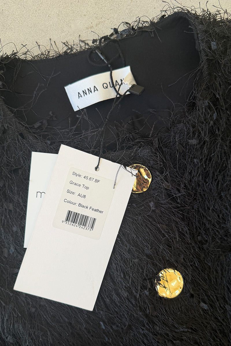 Anna Quan black feather vest 8 BNWT