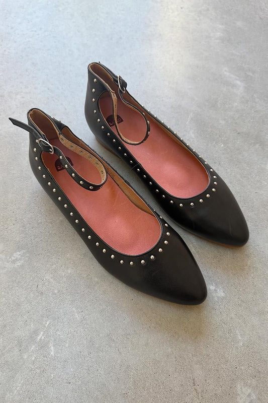 Bared black studded leather flat 38