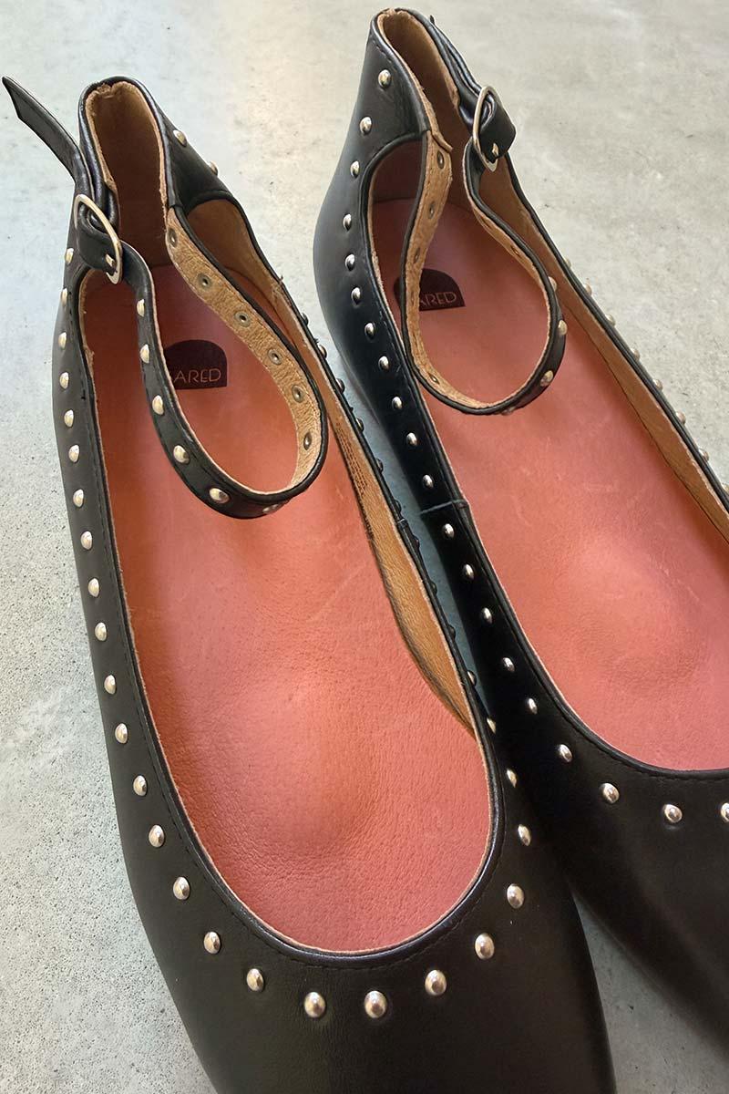 Bared black studded leather flat 38