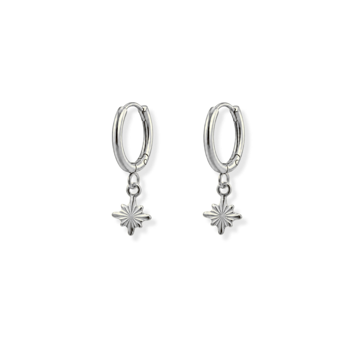 Starburst Mini Hoop Earrings Polished Steel