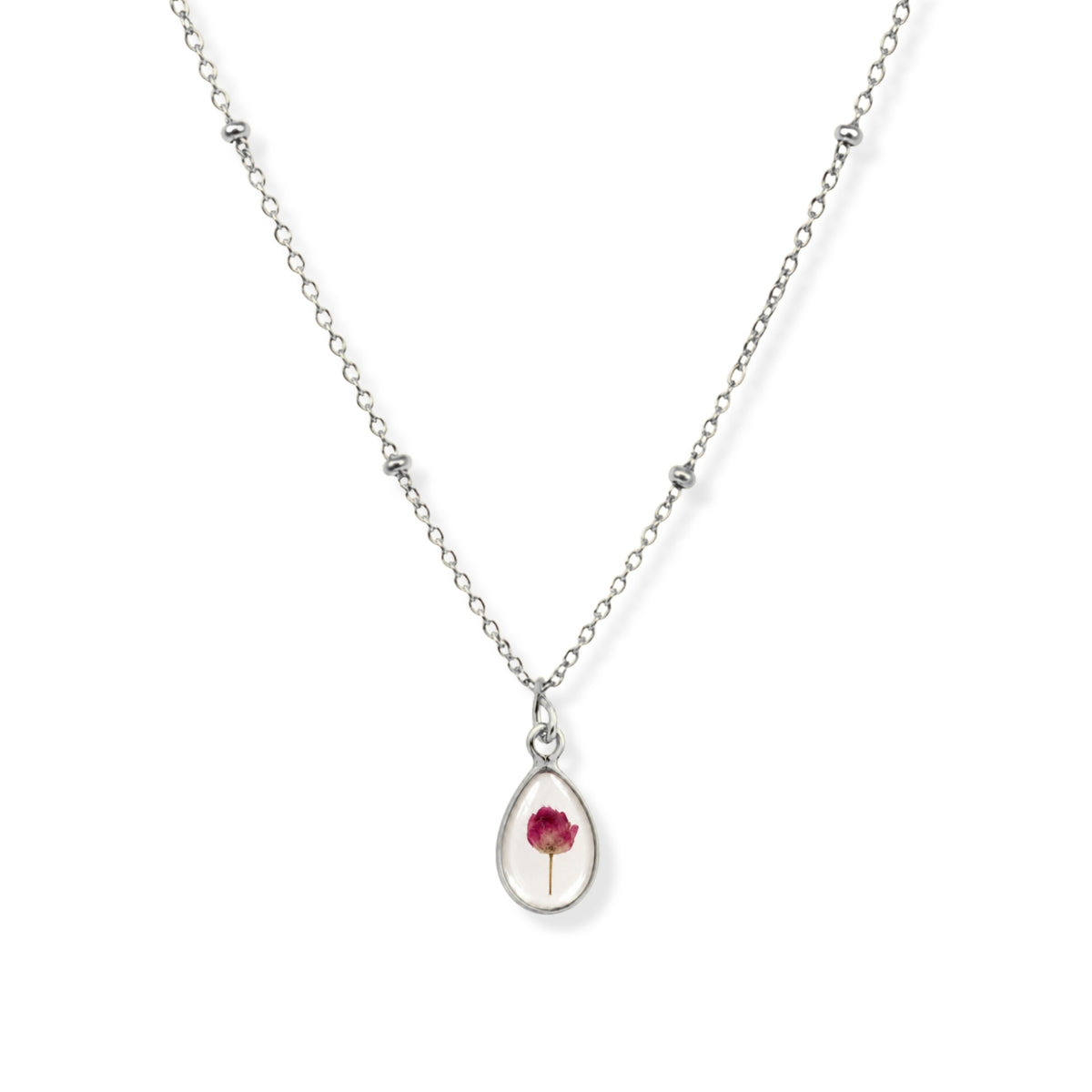Pink Rice Flower Necklace Polished Steel