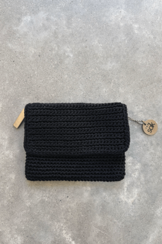 The Sak woven black crochet wallet (zip, top flap)