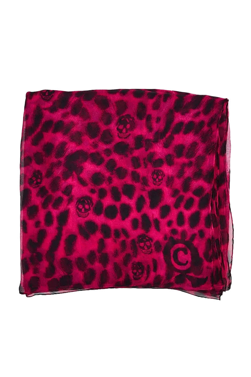 Alexnder McQueen Animal print Pink/Black Cashmere Silk Scarf