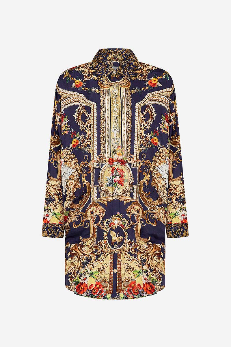 Camilla Navy Shirt and Pant Silk Set M