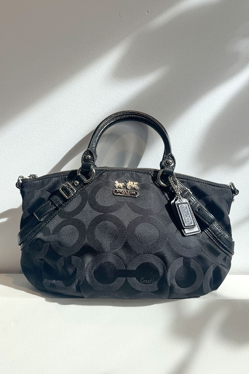 Coach Black signature canvas and Patent leather Sophia Satchel