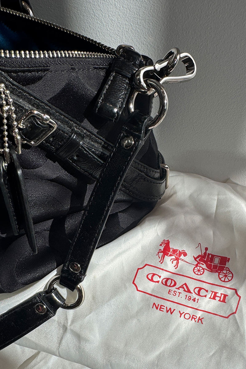 Coach Black signature canvas and Patent leather Sophia Satchel