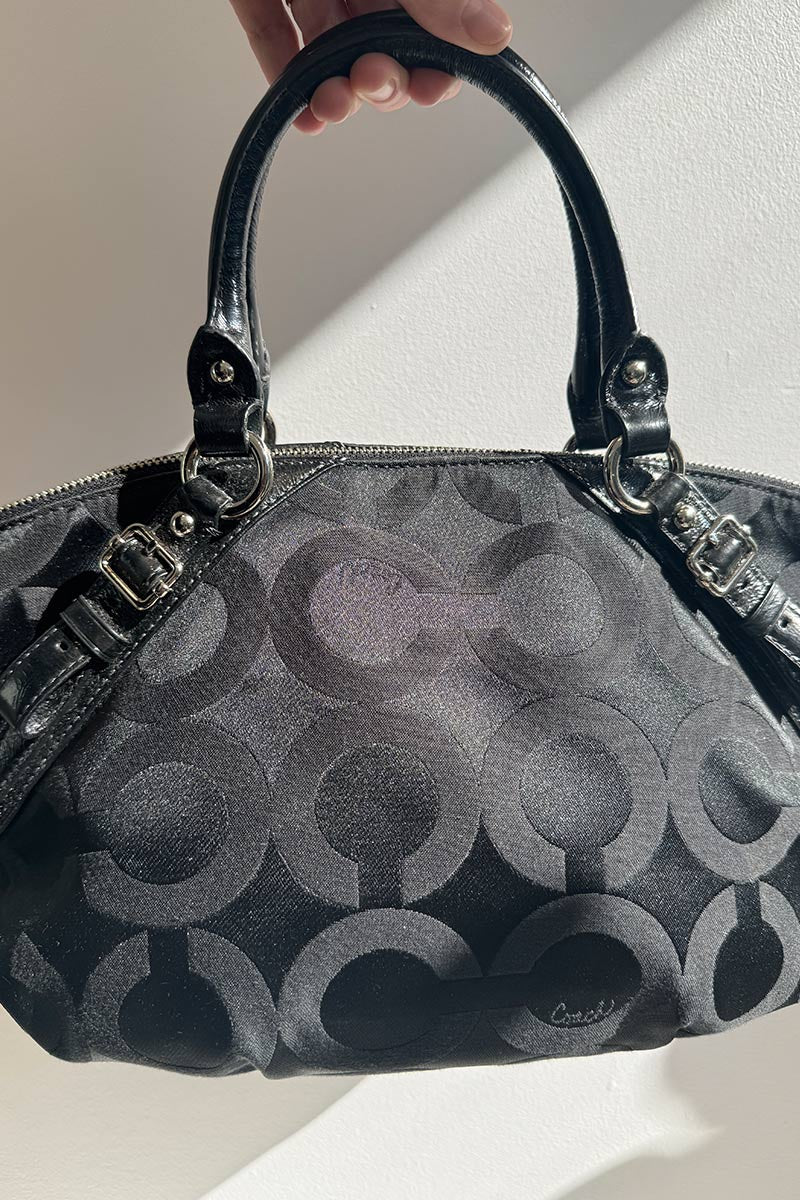 Coach Black signature canvas and Patent leather Sophia Satchel