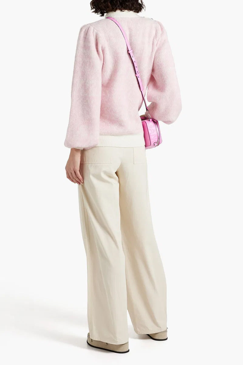 Ganni Crystal-Embellished Jacquard-Knit Sweater M