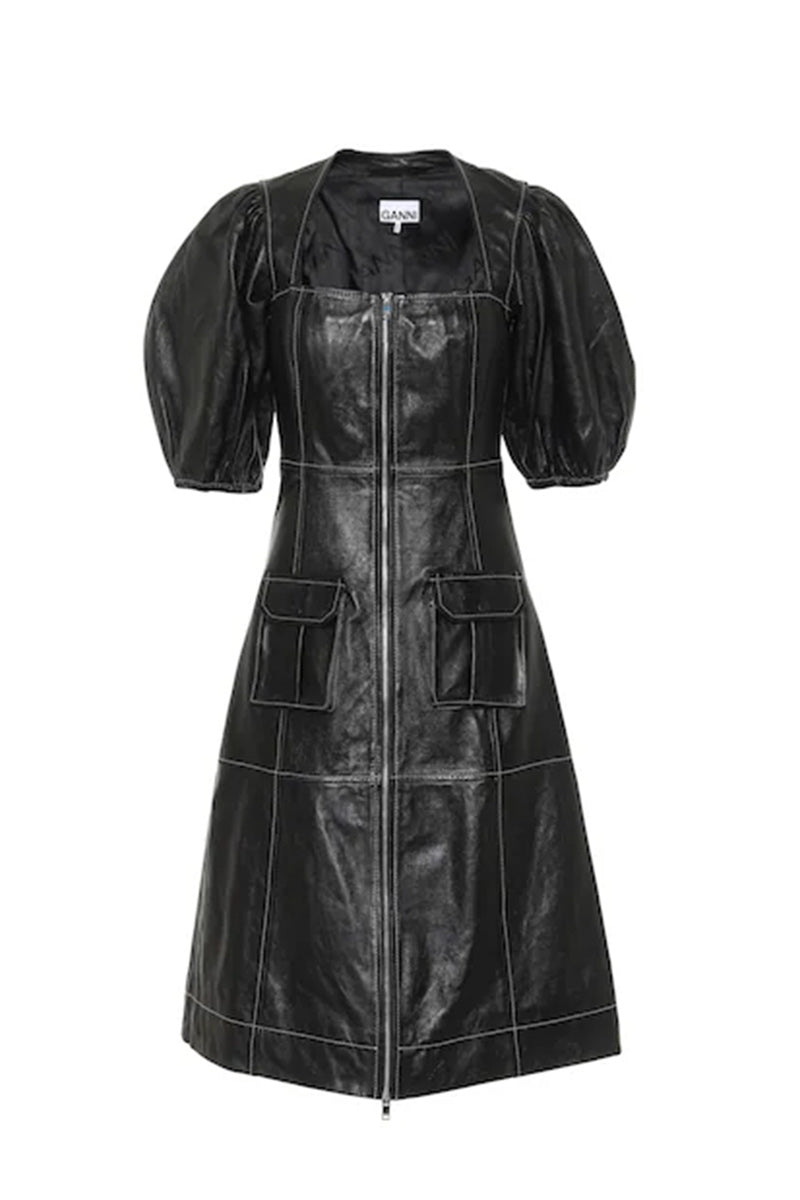 Ganni Leather lamb leather midi Dress FW20 runway 38 RRP $1295