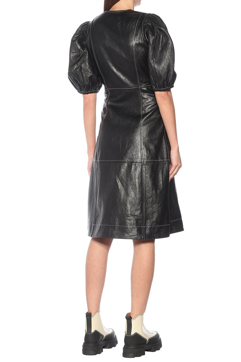 Ganni Leather lamb leather midi Dress FW20 runway 38 RRP $1295