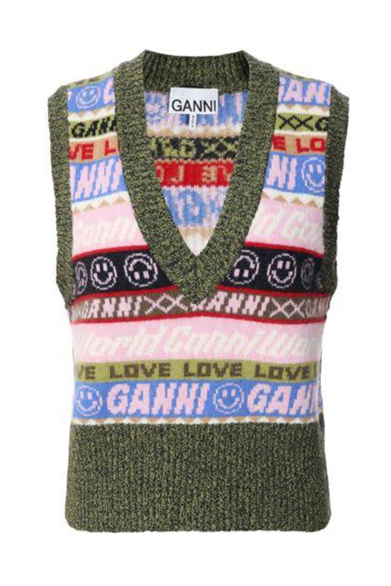 Ganni Green pattern Wool Vest M