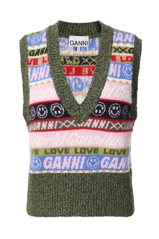 Ganni Green pattern Wool Vest M