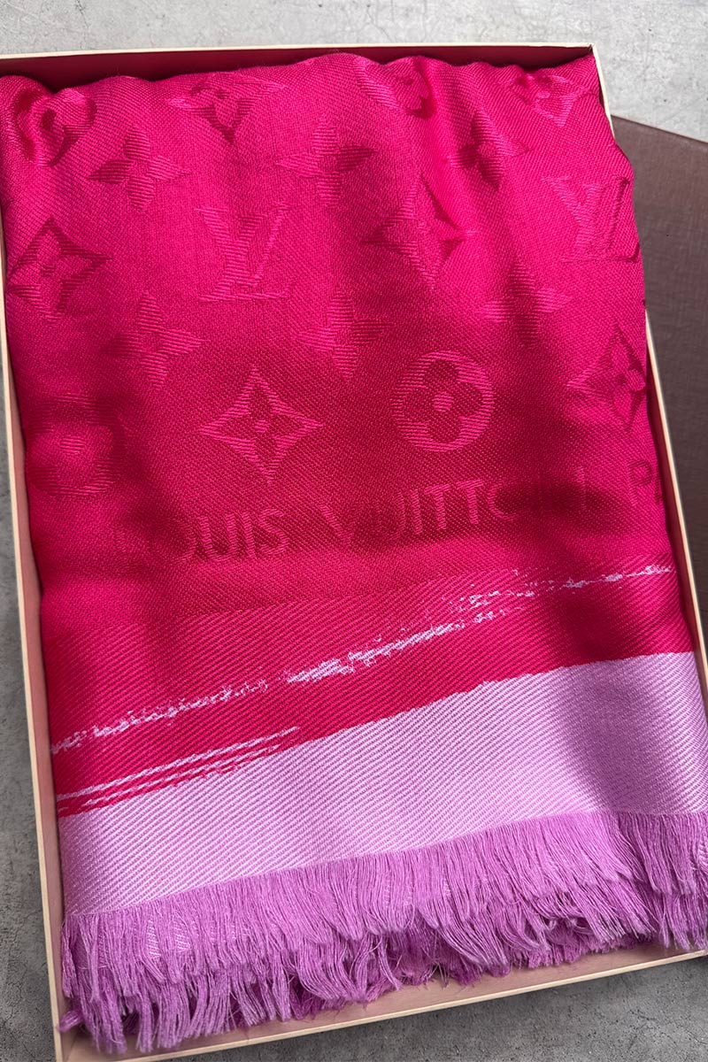 Louis Vuitton Pink/Purple Monogram Silk/Wool Shawl Scarf with Box