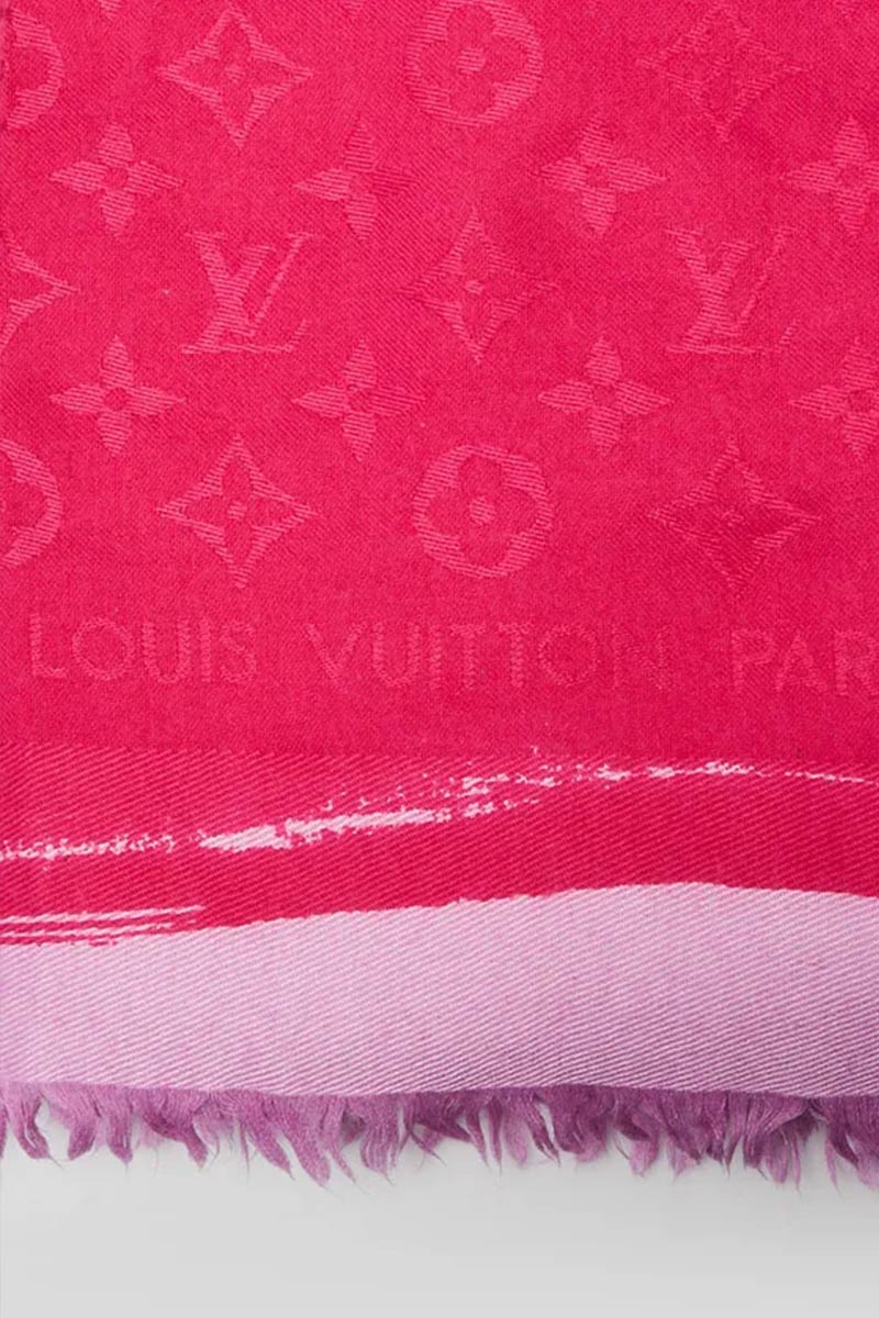 Louis Vuitton Pink/Purple Monogram Silk/Wool Shawl Scarf with Box