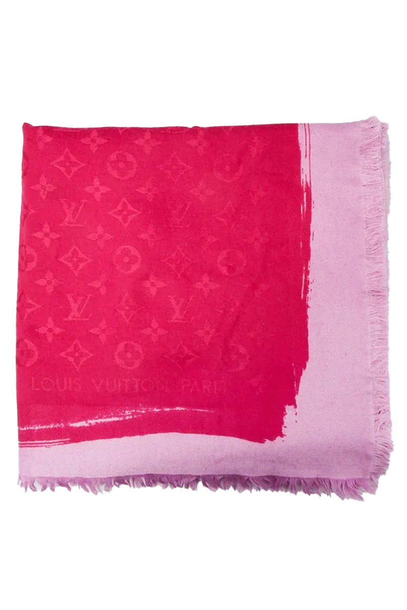 Louis Vuitton Pink/Purple Monogram Silk/Wool Shawl Scarf with Box