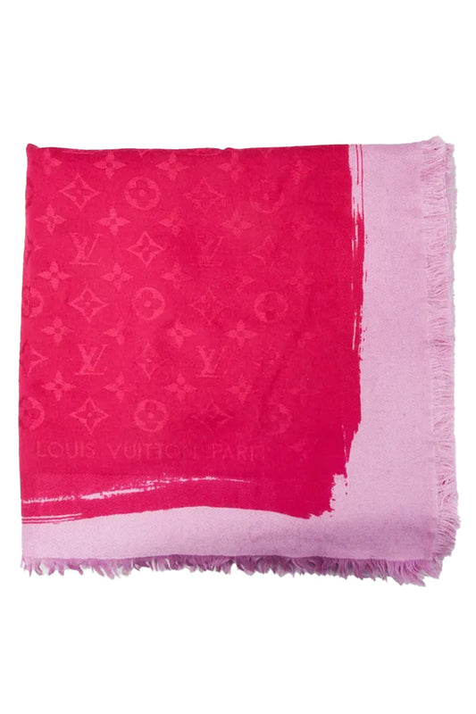 Louis Vuitton Pink/Purple Monogram Silk/Wool Shawl Scarf with Box