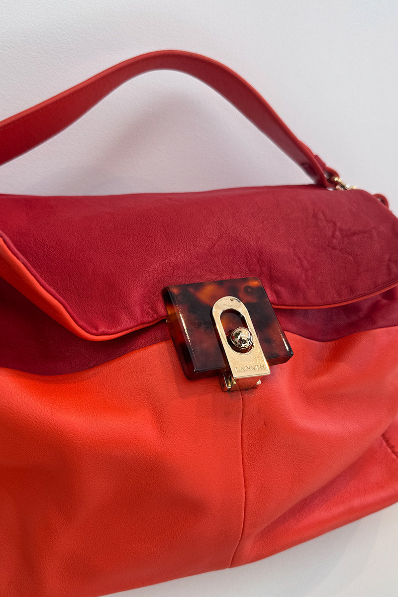 Lanvin Orange Red Leather Shoulder Bag