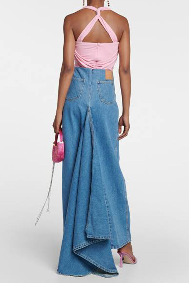 Magda Butrym draped denim maxi Skirt 26