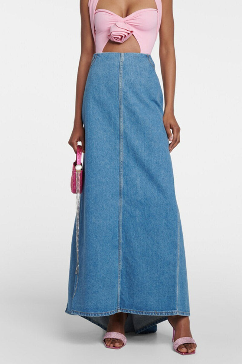 Magda Butrym draped denim maxi Skirt 26