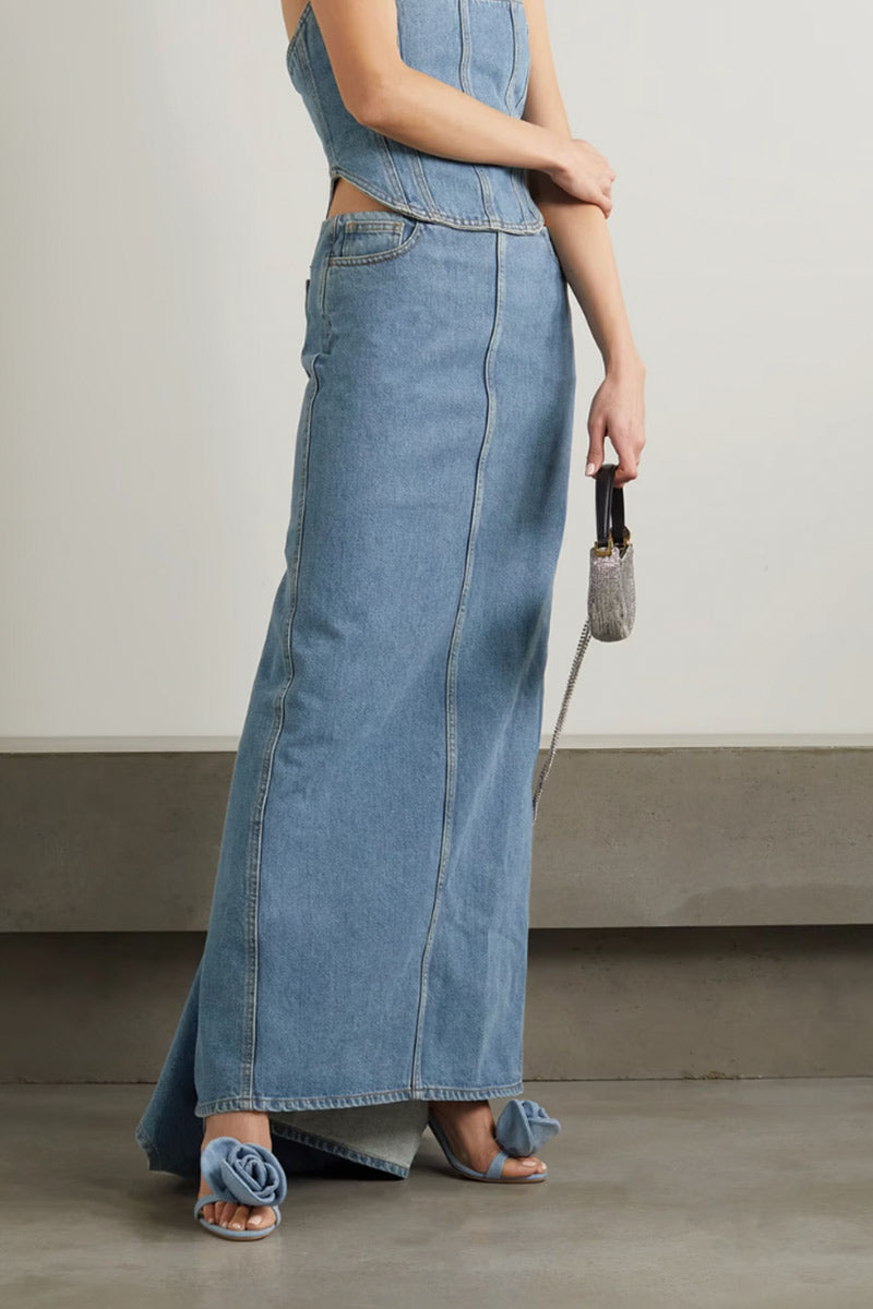 Magda Butrym draped denim maxi Skirt 26