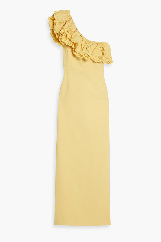 Rebecca Vallance Chloe one shoulder ruffled crepe gown 14