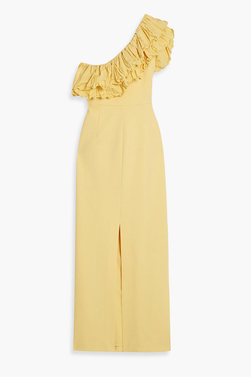 Rebecca Vallance Chloe one shoulder ruffled crepe gown 14