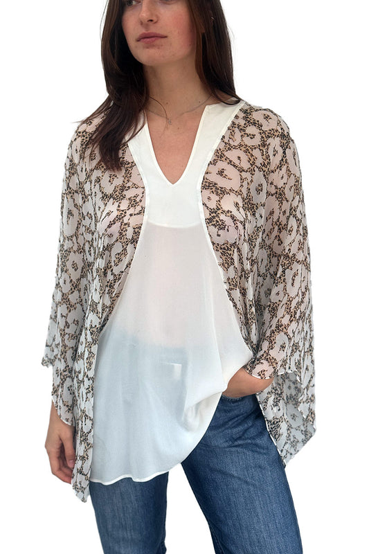 Roberto Cavalli white leopard sheer Silk top L
