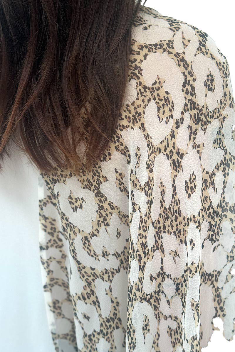 Roberto Cavalli white leopard sheer Silk top L