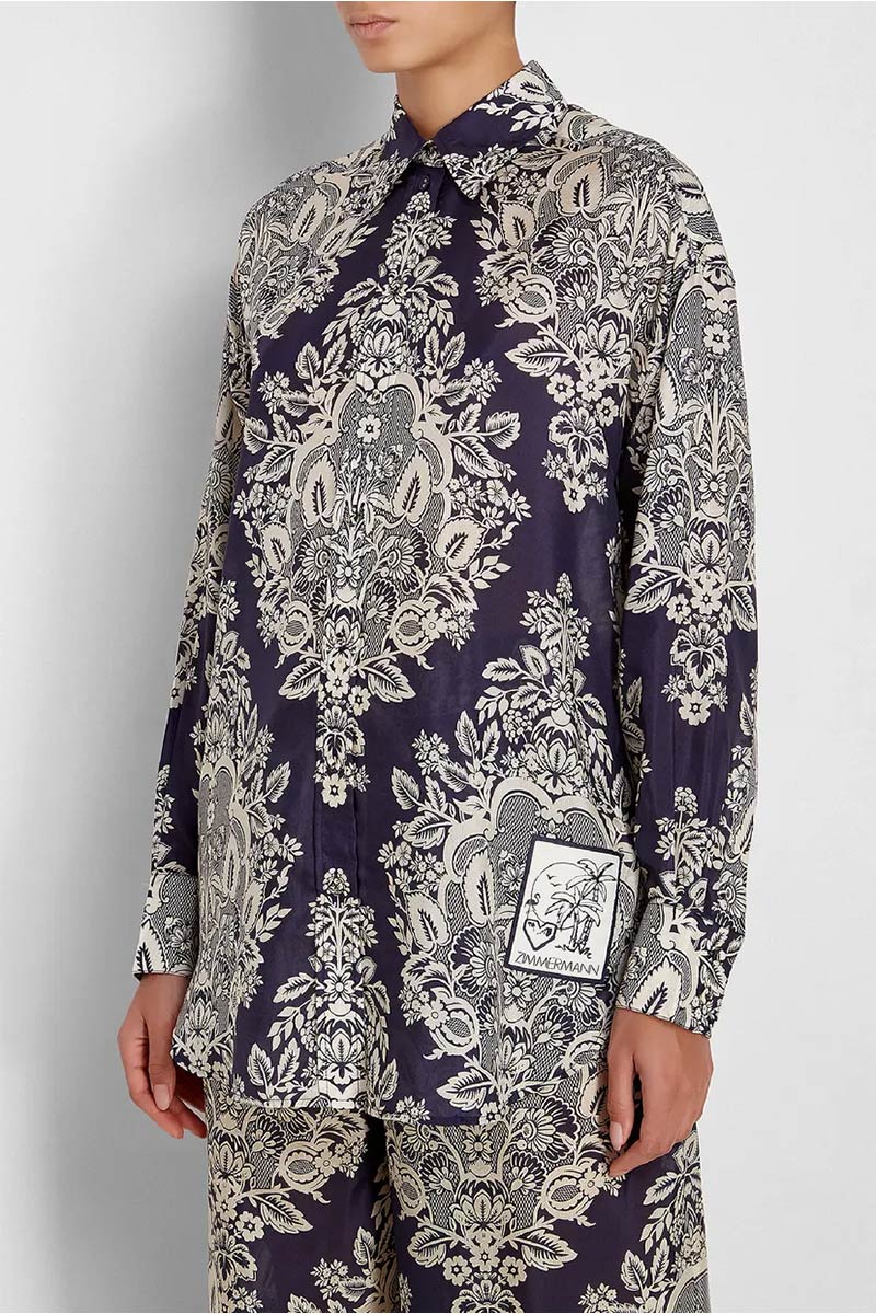 Zimmermann Pattie Relaxed Navy Silk Shirt and Draw Waist Pants 1