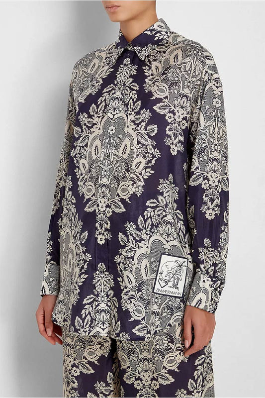 Zimmermann Pattie Relaxed Navy Silk Shirt and Draw Waist Pants 1