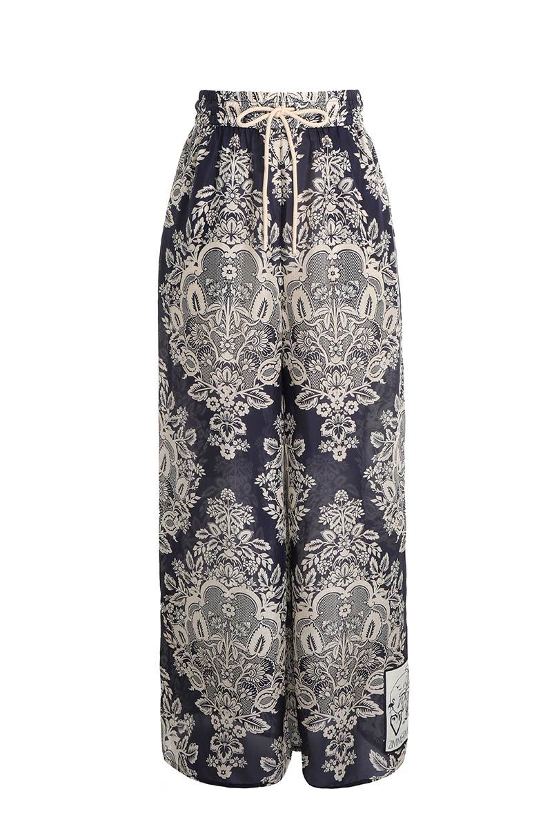 Zimmermann Pattie Relaxed Navy Silk Shirt and Draw Waist Pants 1